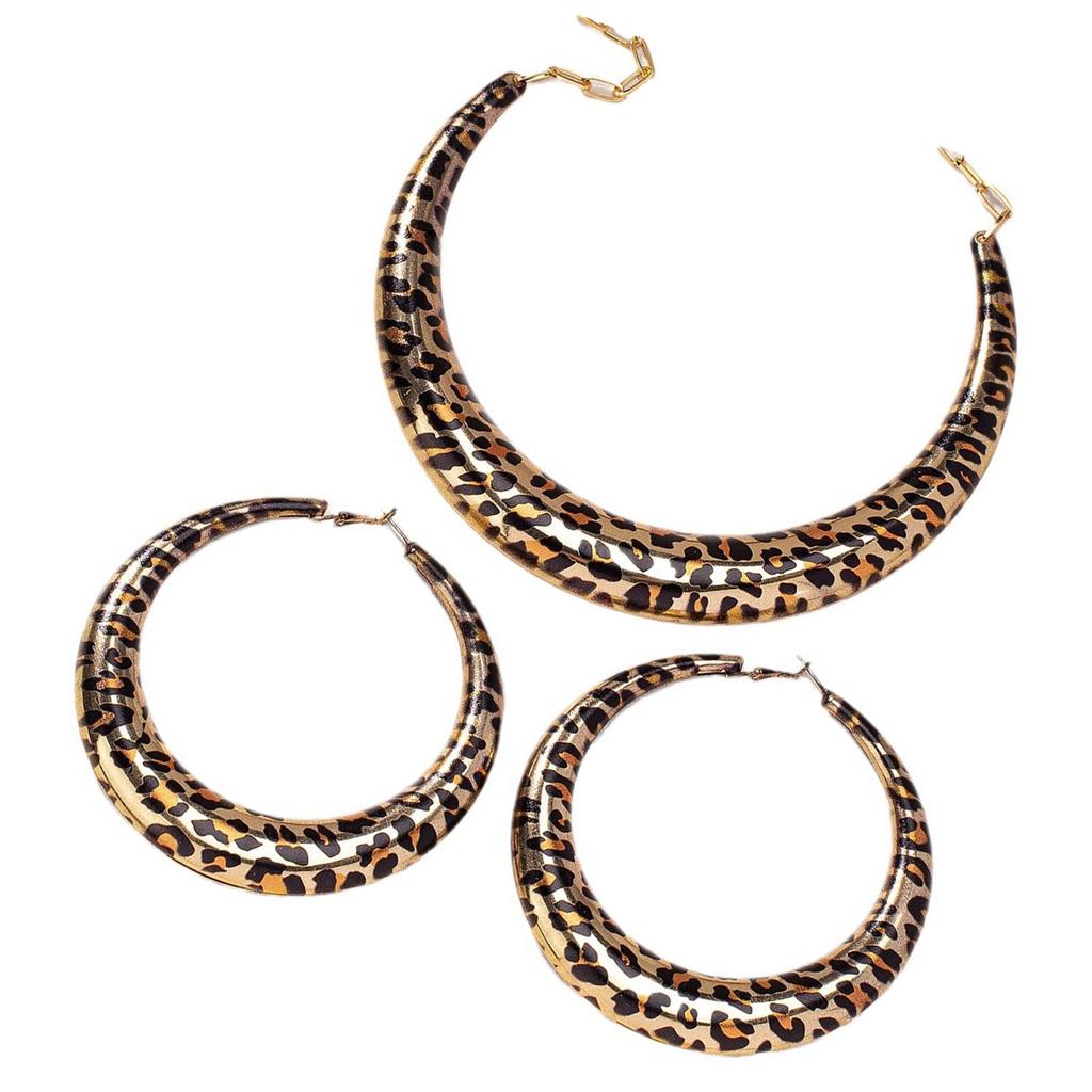 Stylish Leopard Pattern Earring And Necklace Set Trendy Leopard Jewelry Set Featuring Necklace and Earrings for Women