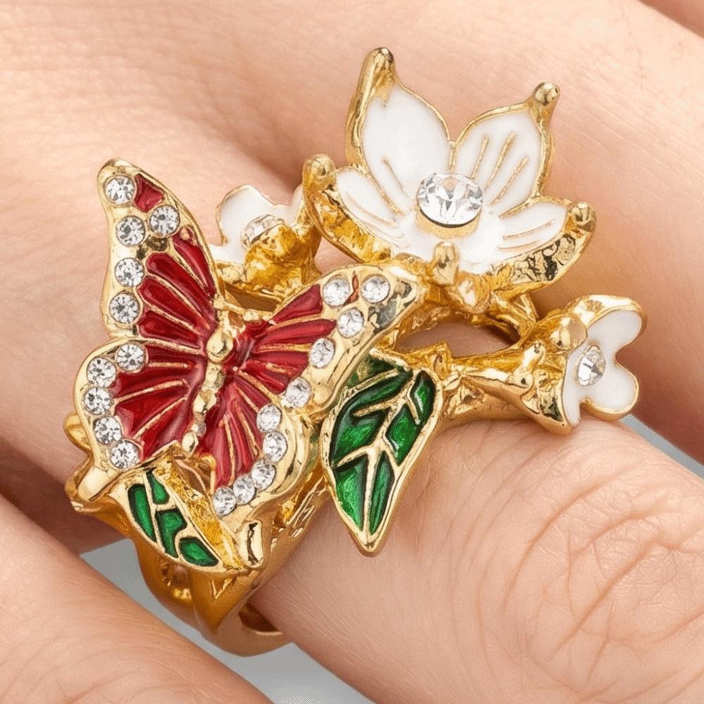 Oil Dripping Butterfly Ring Elegant Finger Jewelry Sweet Opening Finger Ring  Ladies Jewelry