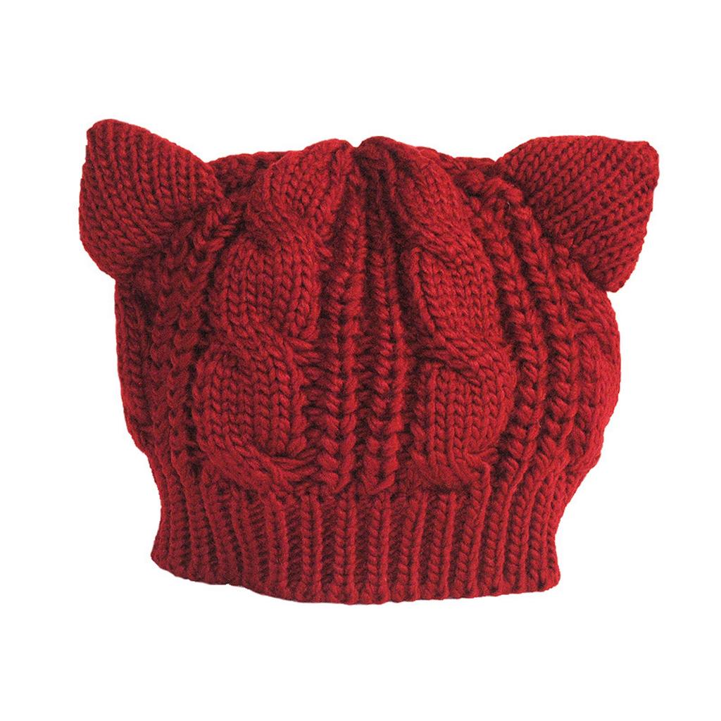 Women Knit Slouchy Cat Ears Woolen Hat  Chunky Baggy Hat Winter Soft Warm Ski Cap