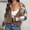 Women's Fashion Casual Fall Winter Plaid Print Long Sleeve POLO-Neck Jackets & Coats