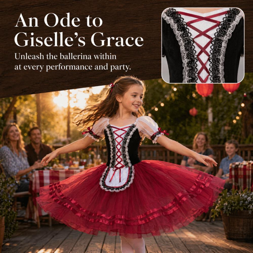 Puff Sleeves Giselle Ballet Tutu Dress Velvet Kids Ballet Skirt Costume Grading