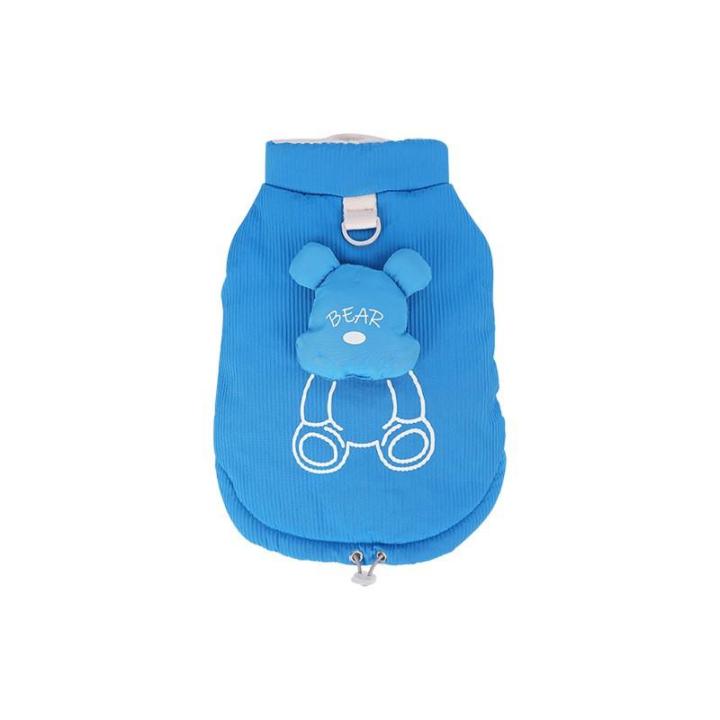 Warm Cotton Dog Sweater With 3D Bear Design Hooded Two-Leg Style Small To Medium Dogs Winter Pet Clothing