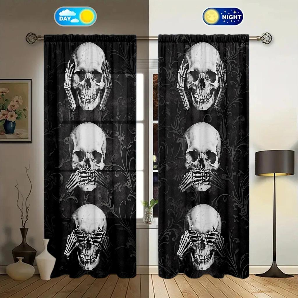 Three Wise Skulls Printed Curtain for Home Decor - Rod Pocket Window Treatment for Bedroom, Kitchen, Living Room
