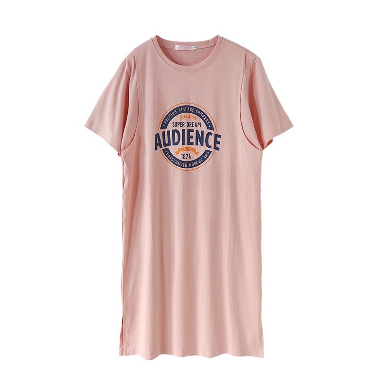 Платье для кормления грудью из чистого хлопка с коротким рукавом - Ночная сорочка средней длины для беременных/послеродовая для стильной мамы