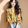 2025 French Chic Floral Chiffon Long Sleeve Women's Cardigan Blouse: Early Spring Single-Breasted Design