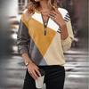 Women's Autumn and Winter Colour Blocking Loose Zip Long Sleeve V-Neck Sweatshirt