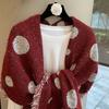 Stylish Polka Dot Knitted Scarf Women Warm Winter Wrap Elegant Shawl With Short Fringe 76x210cm