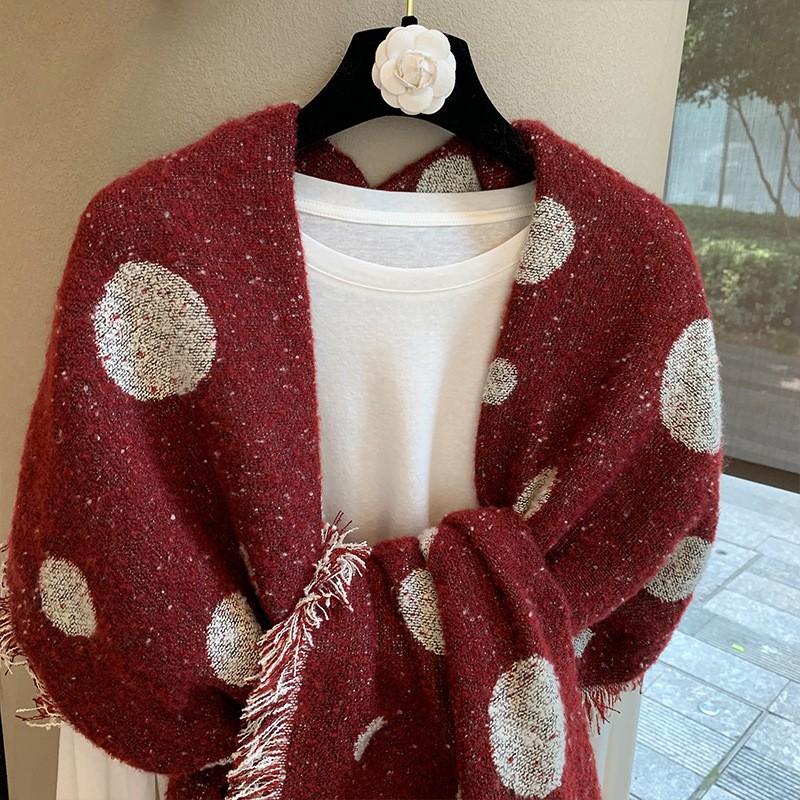 Stylish Polka Dot Knitted Scarf Women Warm Winter Wrap Elegant Shawl With Short Fringe 76x210cm