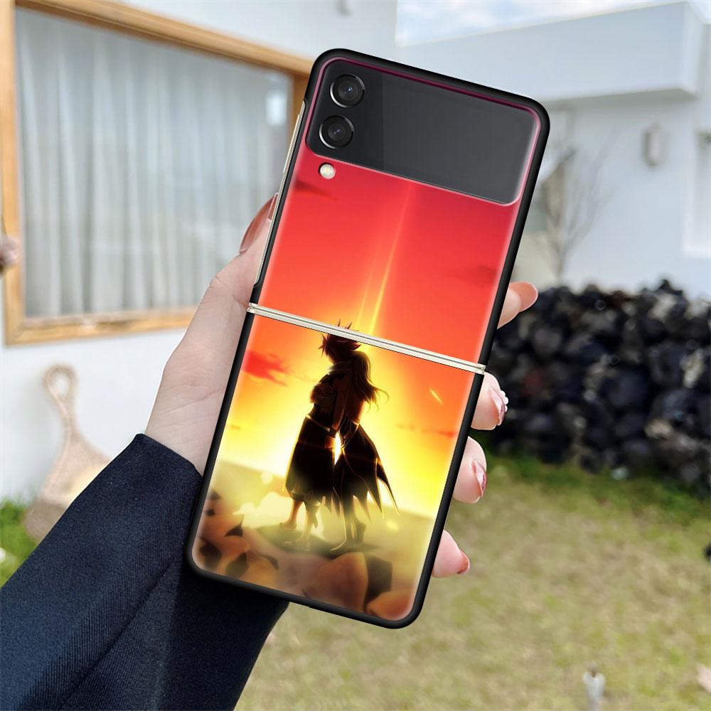 Роскошный чехол для Samsung Galaxy Z Flip 4 3 5G, черный ПК, жесткие чехлы для телефонов, модная задняя крышка ZFlip Funda FAIRY TAIL, аниме Shell Sac