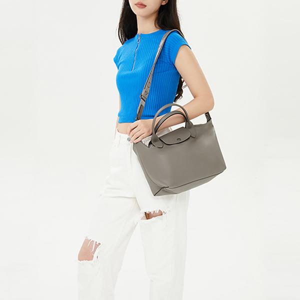 Longchamp Le Pliage Xtra 25 Snap Zipper Closure Leather Shoulder Crossbody Handbag Small Women handbags Dove-Gray 1512987P55