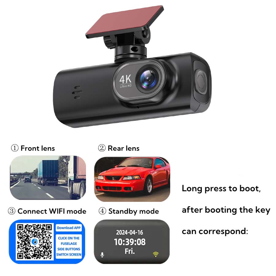 E-ACE Dash Cam UHD 4K для автомобильной камеры ночного видения с GPS WiFi 24-часовая запись парковочного цикла 4K передняя и 1080P задняя с двумя объективами