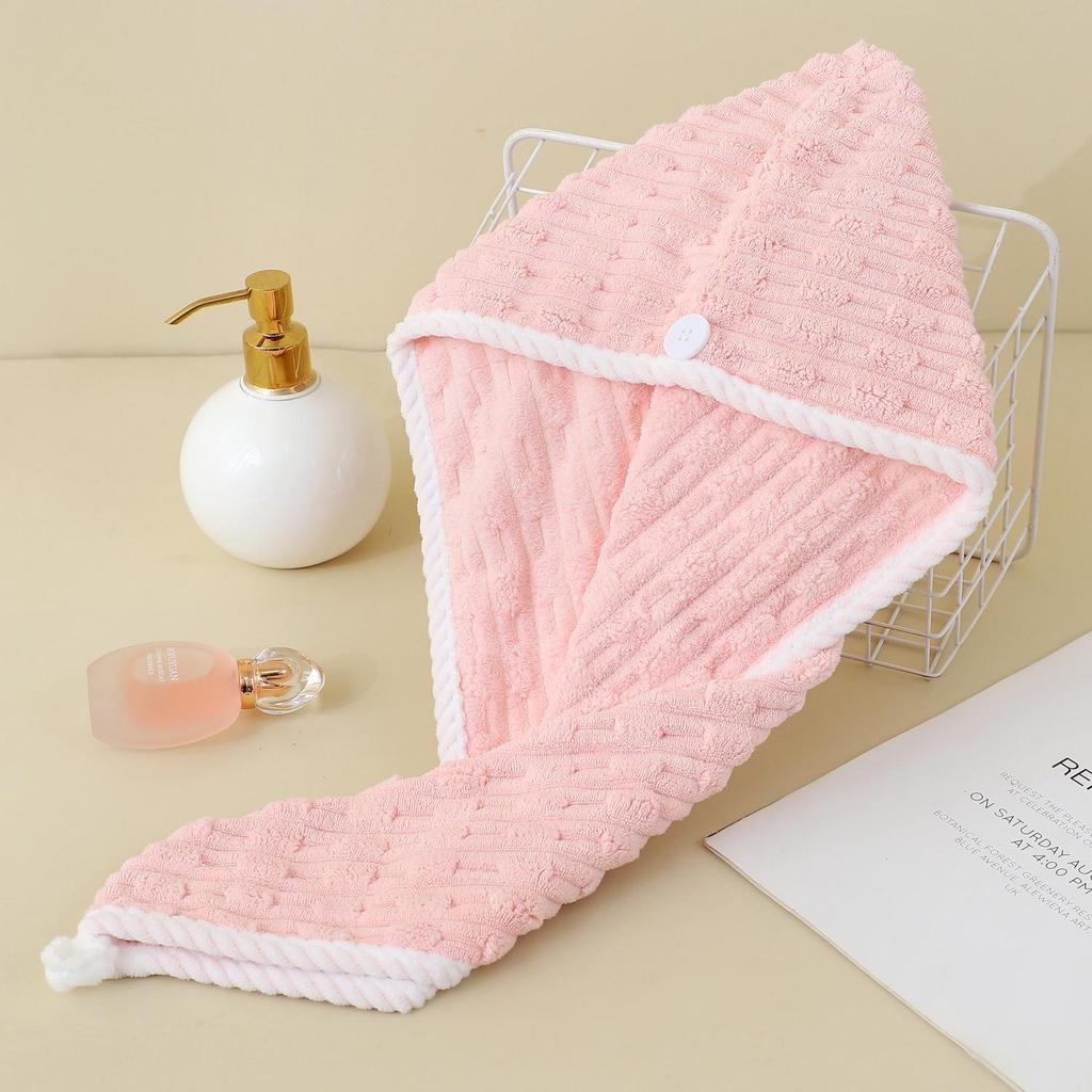Cute Coral Fleece Double Layer Hair Drying Cap - Absorbent & Quick-Drying Head Wrap for Women