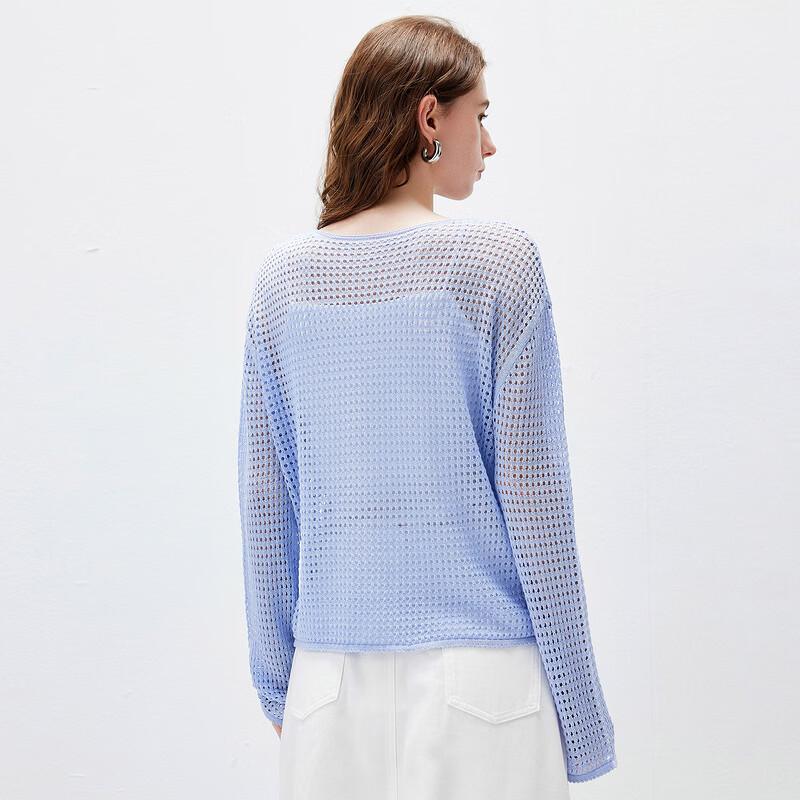 Женский ажурный вязаный топ с длинным рукавом из смесовой льняной пряжи