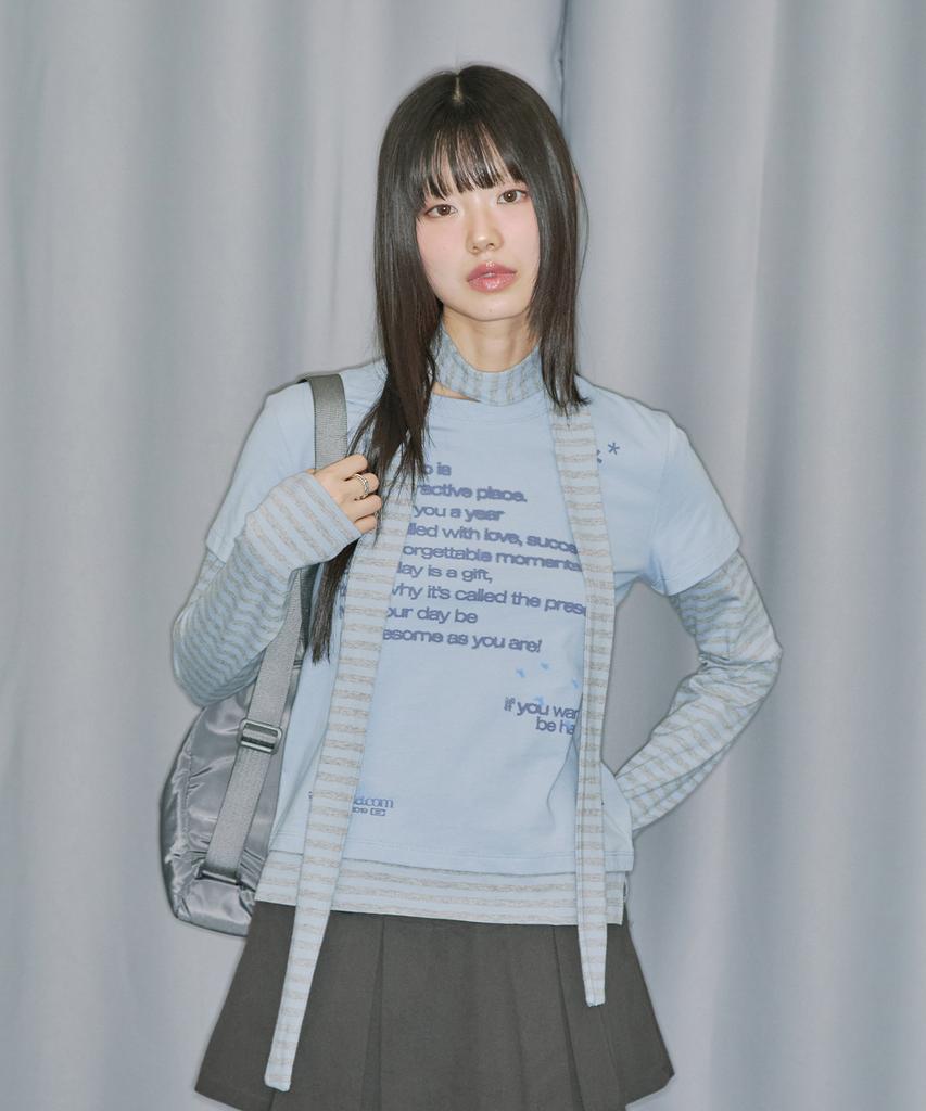 ODDSTUDIO Layered Striped Scarf Set Long Sleeve - Sky Blue