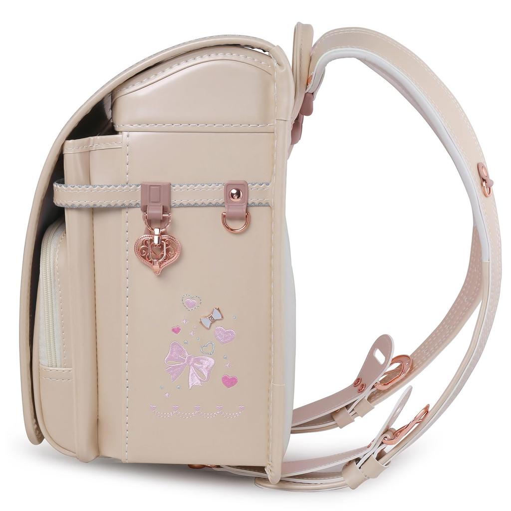 Ранец Coulomb из премиальной искусственной кожи и с жемчужным бантом-сердцем, прозрачный рюкзак для обуви и другие бонусы для девочек, ткань, замок в одно касание, &