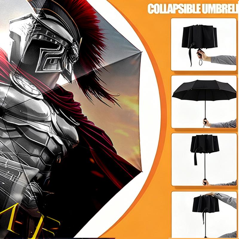 Custom Name Personalized Spartan army Print Umbrella, Auto Open Close, 8‑Rib Sturdy Frame, Commute Camping Hiking Use, Birthday Gift