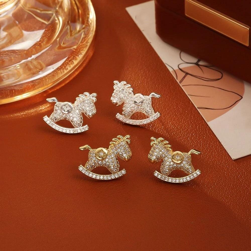 Кристальные серьги-пусеты в китайском стиле 'Пони Зодиака', мультяшные новогодние серьги-гвоздики, новогодний подарок