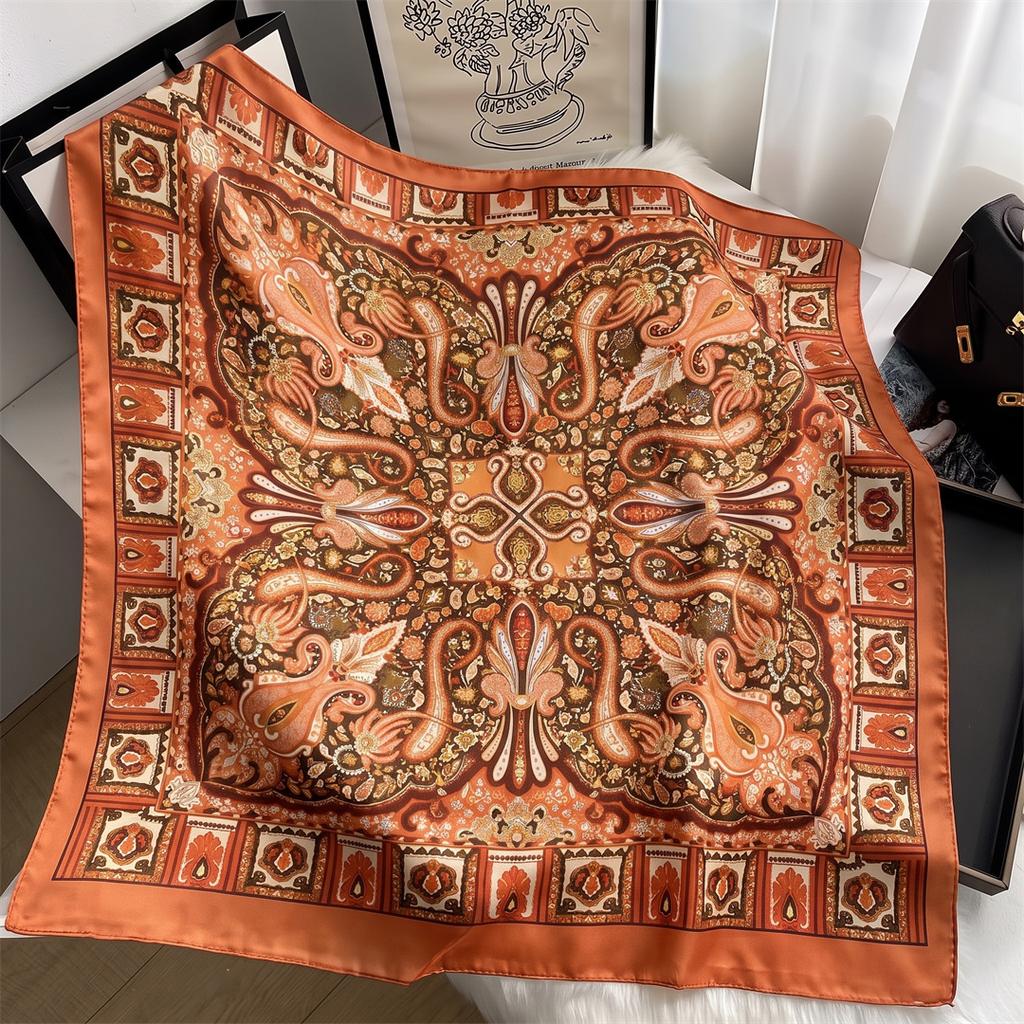 Fashion Square Silk Scarf 90cm Women Luxury Satin Print Hijab Scarves Pareo Bandana Female Shawl Wrap Headband Foulard
