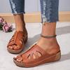 Summer New Slope Heel Slippers Foreign Trade Large Size Hollow Breathable Cool Slippers European and American Fashion Beach Cool Slippers