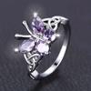 Huitan Romantic Purple Butterfly Rings for Women Charming Purple Cubic Zirconia Aesthetic Female Rings Party Fashion Jewelry