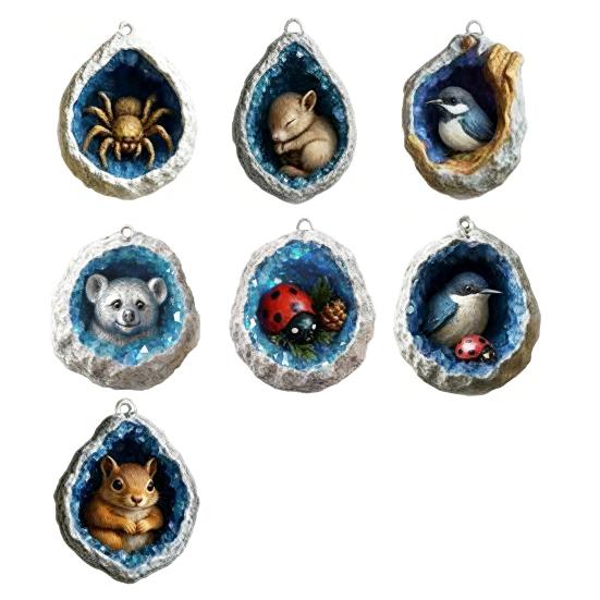 Акриловое подвесное украшение в виде животного, синий искусственный кристалл, отверстие, белка, божья коровка, птица, коала, опоссум, паук, подвеска на рождественскую елку, 2D плоское украшение