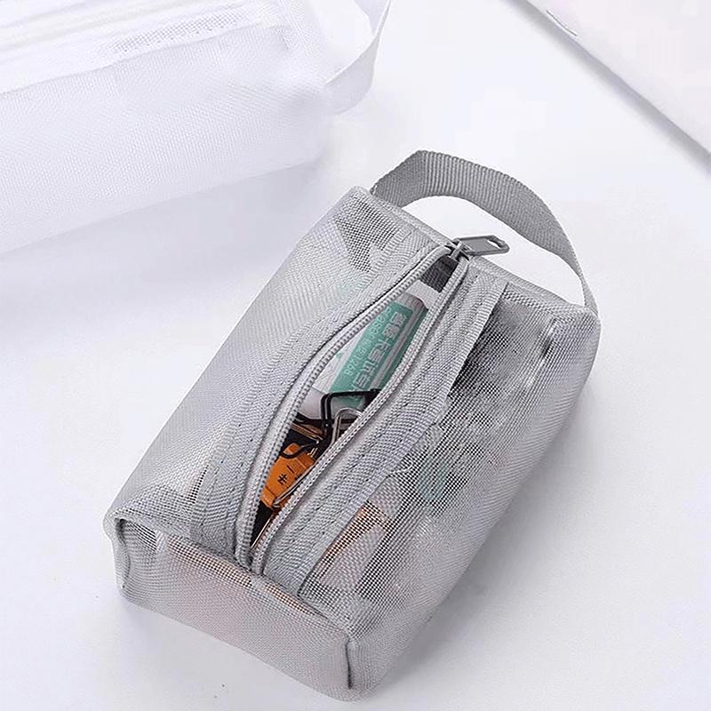 Simple Nylon Small Square Mesh Makeup Bags Three-Dimensional Coin Purse Key Id Credit Card Holder Bags Mesh Zipper Storage Bags