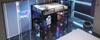 Metal loft bed for gaming (140 x 200 cm) with bookshelf, desk, cabinet, USB and LED lighting, black