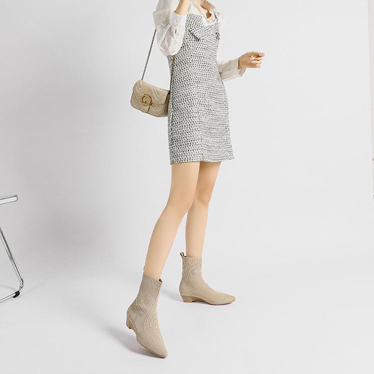 Женские весенние вязаные цветные заостренные ботинки с острым носком, повседневные, с покатым каблуком, эластичные, короткие, ботинки Martin, туфли для рыцарей, размеры 34-40