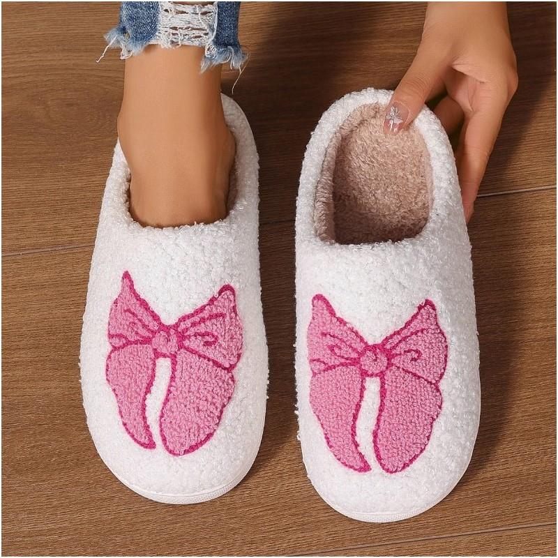 Women' Warm Slippers With Bow Insulated Anti-slip Slippers Size 38