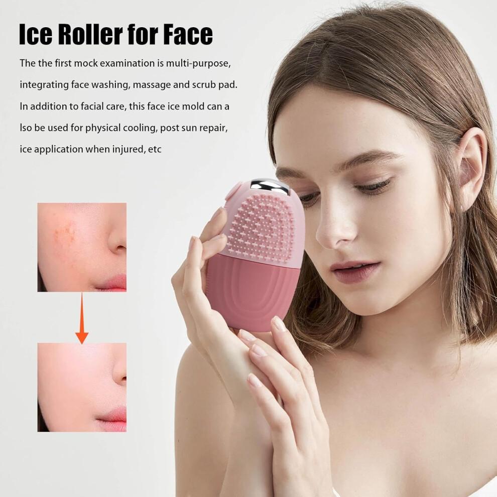 Facial Ice Mold, Pink Silicone Ice Roller For Face, Facial Massage Cooling Mold, Ice Mold For Skincare Routine less