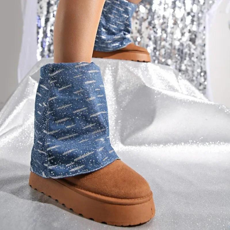 Мода 2024 Женские Зимние Новые Короткие Плюшевые Теплые Толстые Удобные Ботинки до середины икры Женские Повседневные Комфортные Однотонные Снежные Ботинки Женские