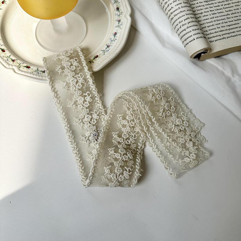 5.5*180cm Elegant Sweet Lace Flower Long Silk Scarf Trendy Girl Embroidery Neck Scarves Decoration Ribbon Headbands Ladies Tie