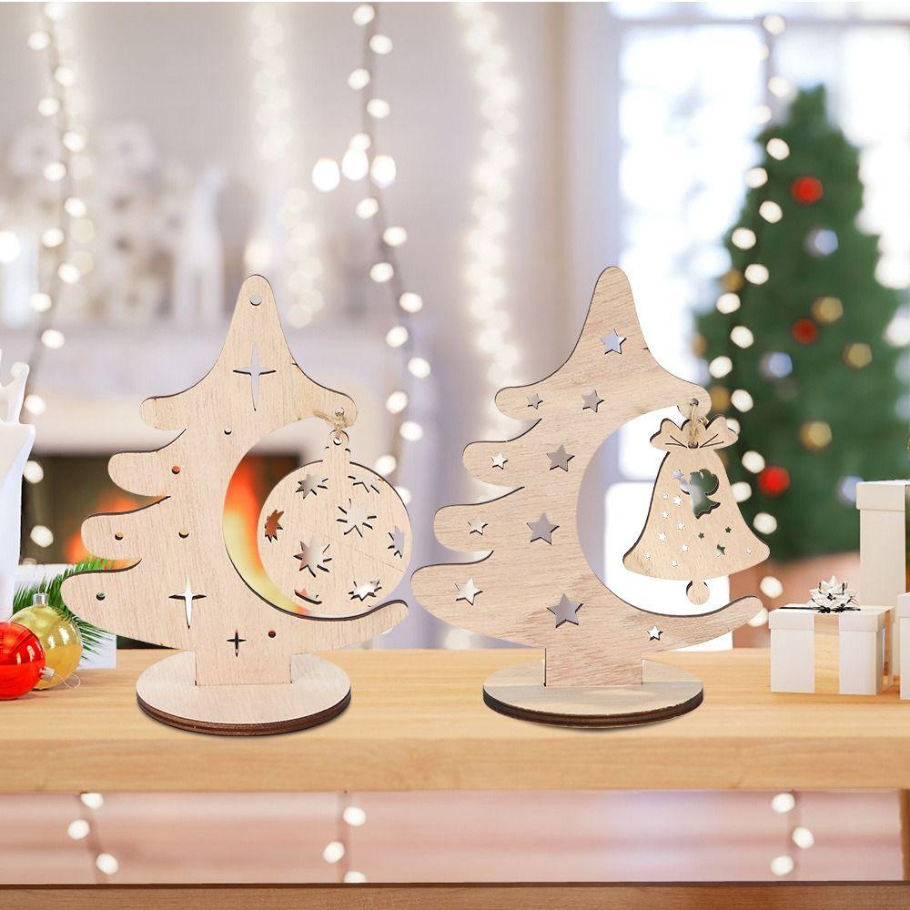 DIY Xmas Tree Ornaments Wooden Merry Christmas Decor Home Desktop Decor