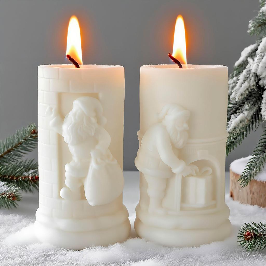 Relief Cylinder Santa Claus Christmas Candle Mold Handmade Aroma Gypsum Form Silicone Mould Xmas Candle Soap Making Supplies