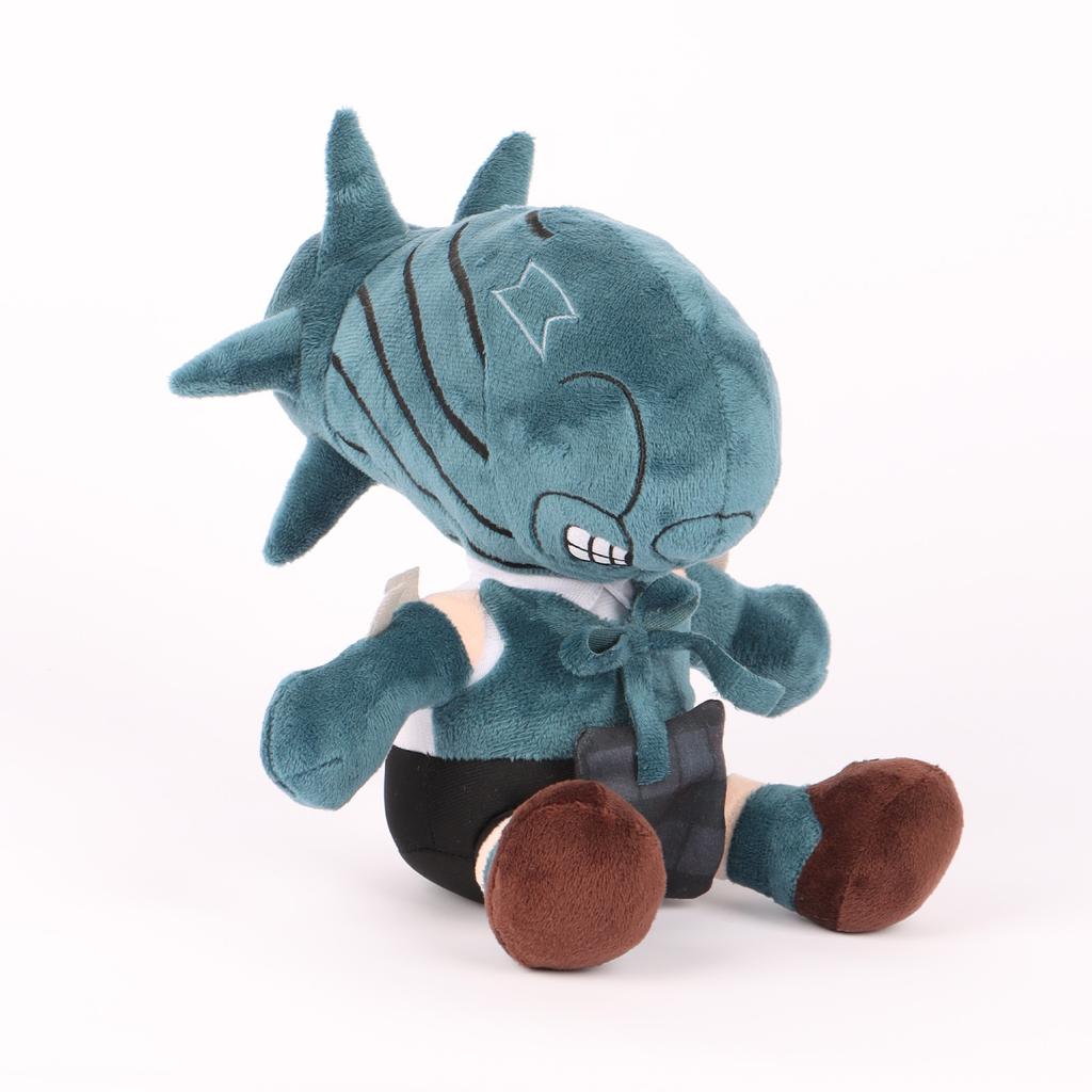 Chainsaw Man Bomb Devil Plush Toy Blue Shark Head Character Stuffed Doll Casual Vest Outfit Anime Plush Fans Home Decor Kids Birthday Collectible Gift