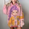 Women's KPop Demon Hunters Hoodie for Autumn & Winter Cute Anime Character Print Oversized Sweatshirt Casual Warm Streetwear