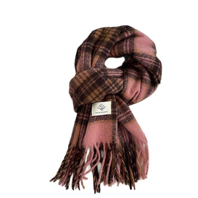 New Maillard autumn and winter plaid scarf thickened women's winter high-end feeling Korean version versatile warm shawl atmosphere