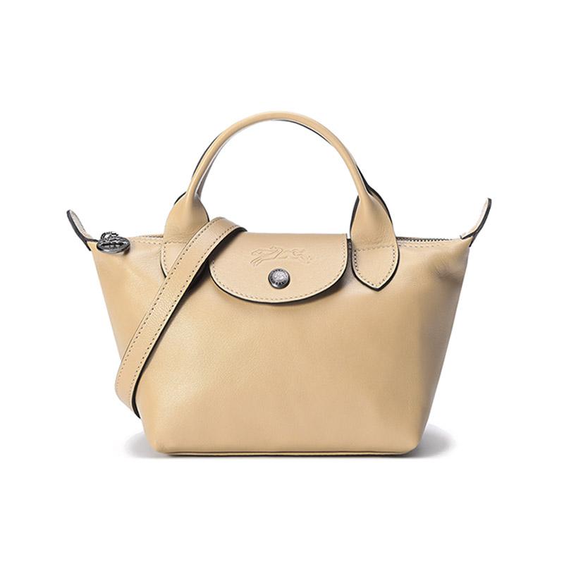 Longchamp Le Pliage Cuir 17 Сумка-пельмень на молнии из овчины со съемным плечевым ремнем Мини-женская сумка-клатч Desert 1500757526