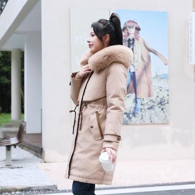 Длинные женские куртки с воротником из искусственного меха, новая зимняя подкладка, съемная женская стеганая куртка, зимние парки в корейском стиле с капюшоном