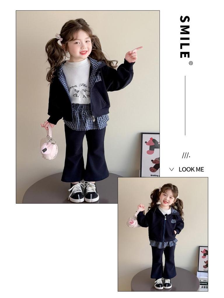 Autumn 2025 Girls' Fashionable Hooded Sweatshirt & Pants Set
