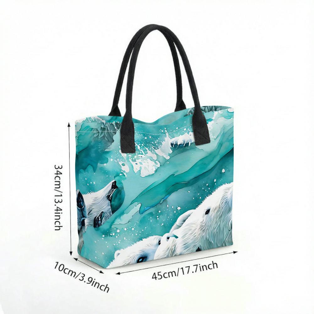 Polar Bear Print Tote Bag Large Capacity Casual Beach Handbag for Daily Use