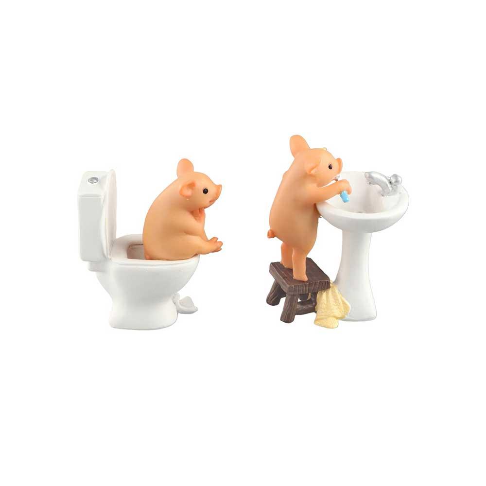 3D Cute Pig Statue Toilet Pig Figure  Creative   Garden Decoration