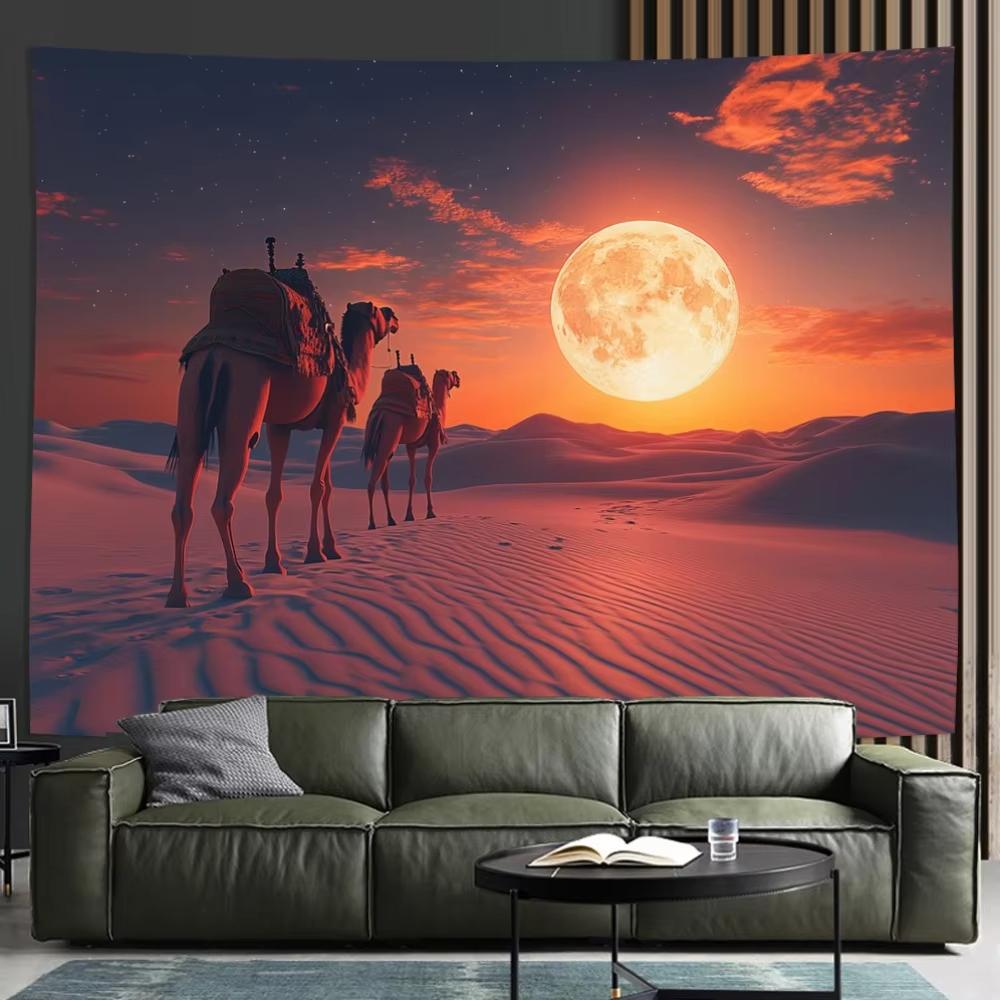 VIKAMA Summer Desert Moonlit Night Camel Tapestry Desert Scenery Living Room Bedroom Sofa Exotic Atmosphere Enhancement
