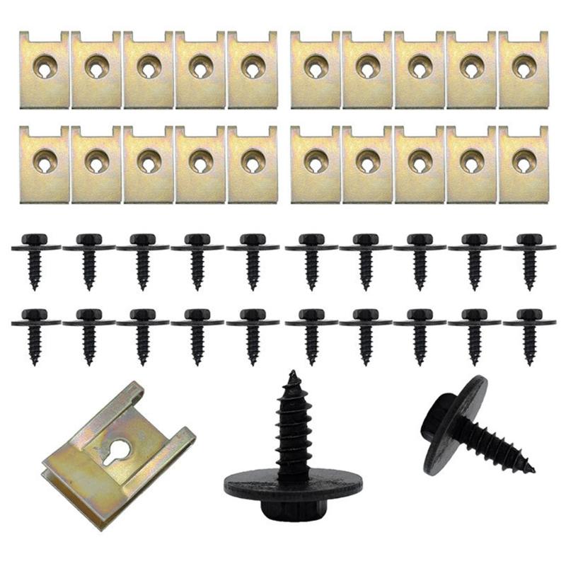 40pcs Car Screw Base U Clip Car Modification Fastener Metal Fender Bumper Protection Clip Interior Accessories Automobile Fasten