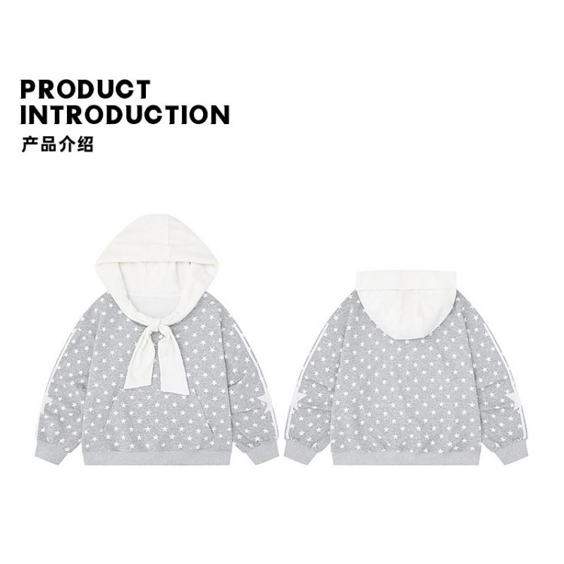 Womens Loose Fit Hooded Sweatshirt Star Print Patchwork Side Stripe Casual Top Petites