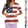 Plus Size Printed Scrub Working Uniform Tops For Women's Cross V Neck Independence Day Print Short Sleeve Fun T-Shirts Workwear Tee With Pockets