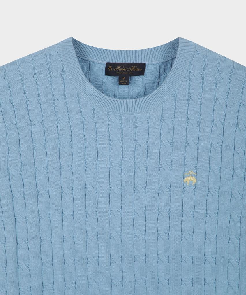 BROOKS BROTHERS Cotton Cable Crew Neck Short Sleeve Sweater (Blue) (Bbwrmog203)