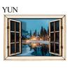 Natural Scenery Refrigerator Magnet 1/6Pcs Fake Window Fridge Magnet, Wooden Office Decorative Magnetic Decoration for Kitchen Whiteboard Simulated