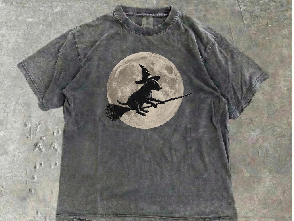 Bull Terrier Witch Shirt, Comfort Colors Full Moon Halloween Terrier Dog Tee