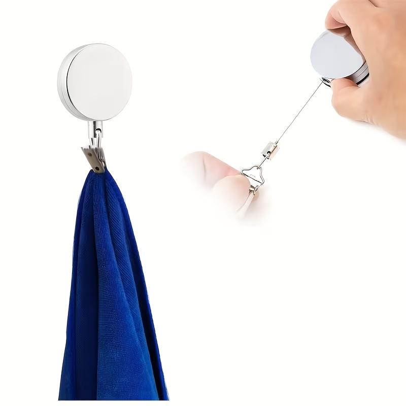 Retractable Towel Clip Self Adhesive Wall Mounted Pull Keyring Hanger for Kitchen Bathroom